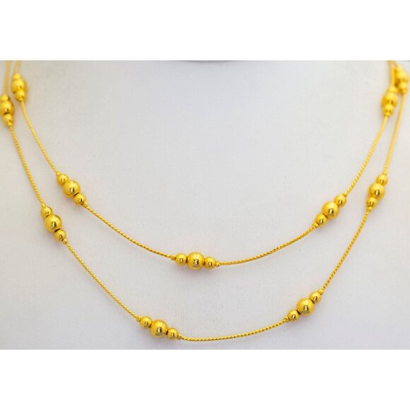 22 inch, Vintage Gold Tone Triple Beads Multistrand Necklace by Avon - M28 - Picture 2 of 3